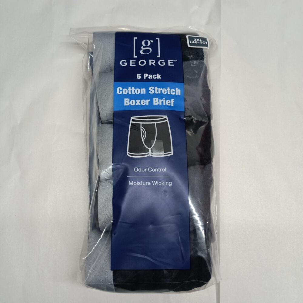 George Men's Cotton Stretch Boxer Briefs Underwear 6-Pack Size 3XL 48-50‎ NEW